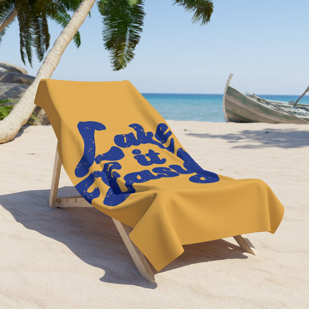 Lake It Easy Retro Script Yellow/Gold Beach Towel