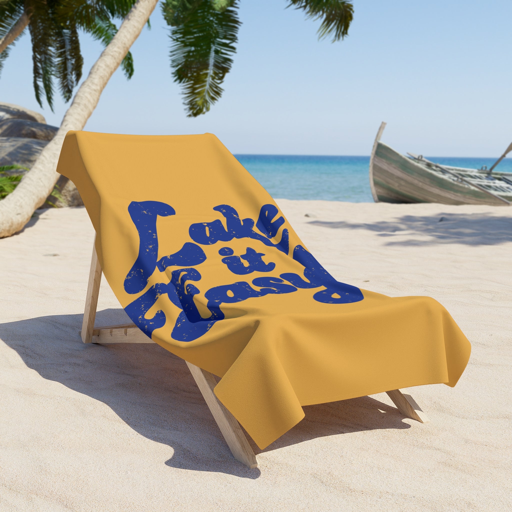 Lake It Easy Retro Script Yellow/Gold Beach Towel