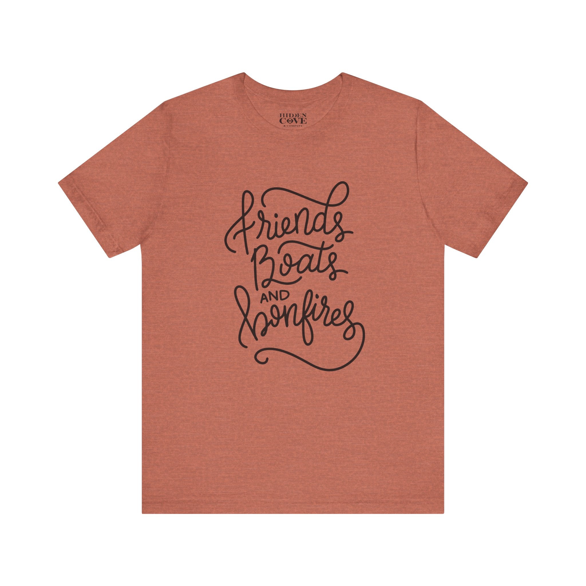 Friends Boats and Bonfires T-Shirt, Hand Lettered Design, Bella Canvas T-Shirt