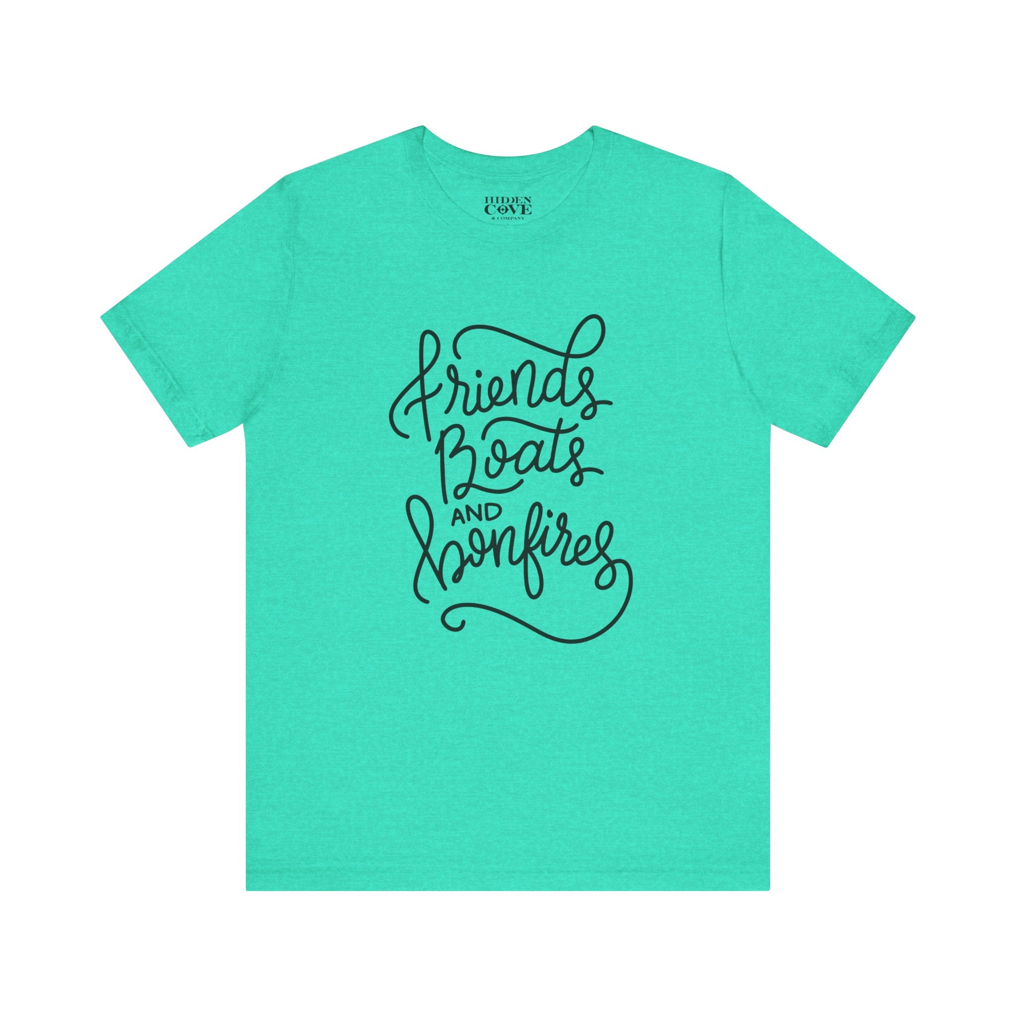 Friends Boats and Bonfires T-Shirt, Hand Lettered Design, Bella Canvas T-Shirt