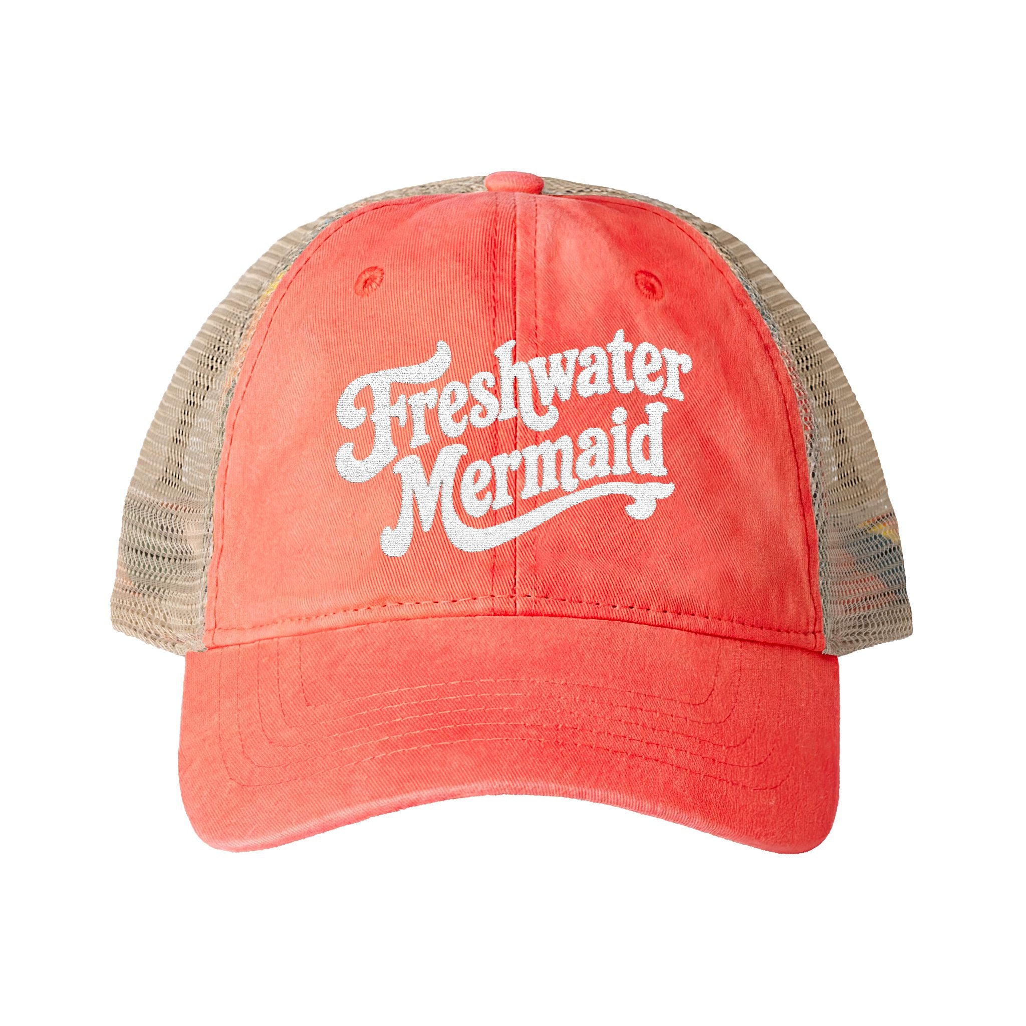 Freshwater Mermaid Embroidered Women's Washed Mesh-Back Cap