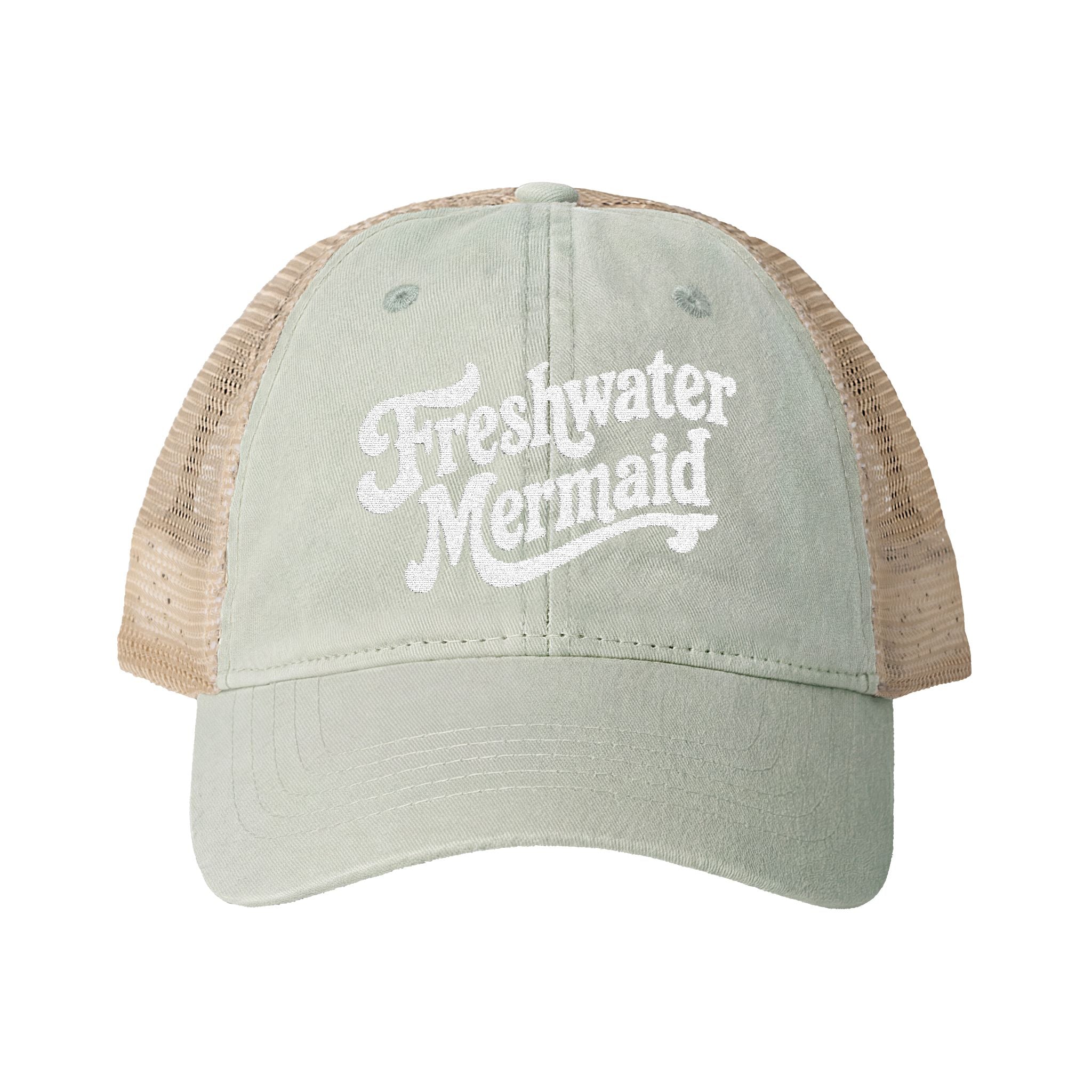 Freshwater Mermaid Embroidered Women's Washed Mesh-Back Cap