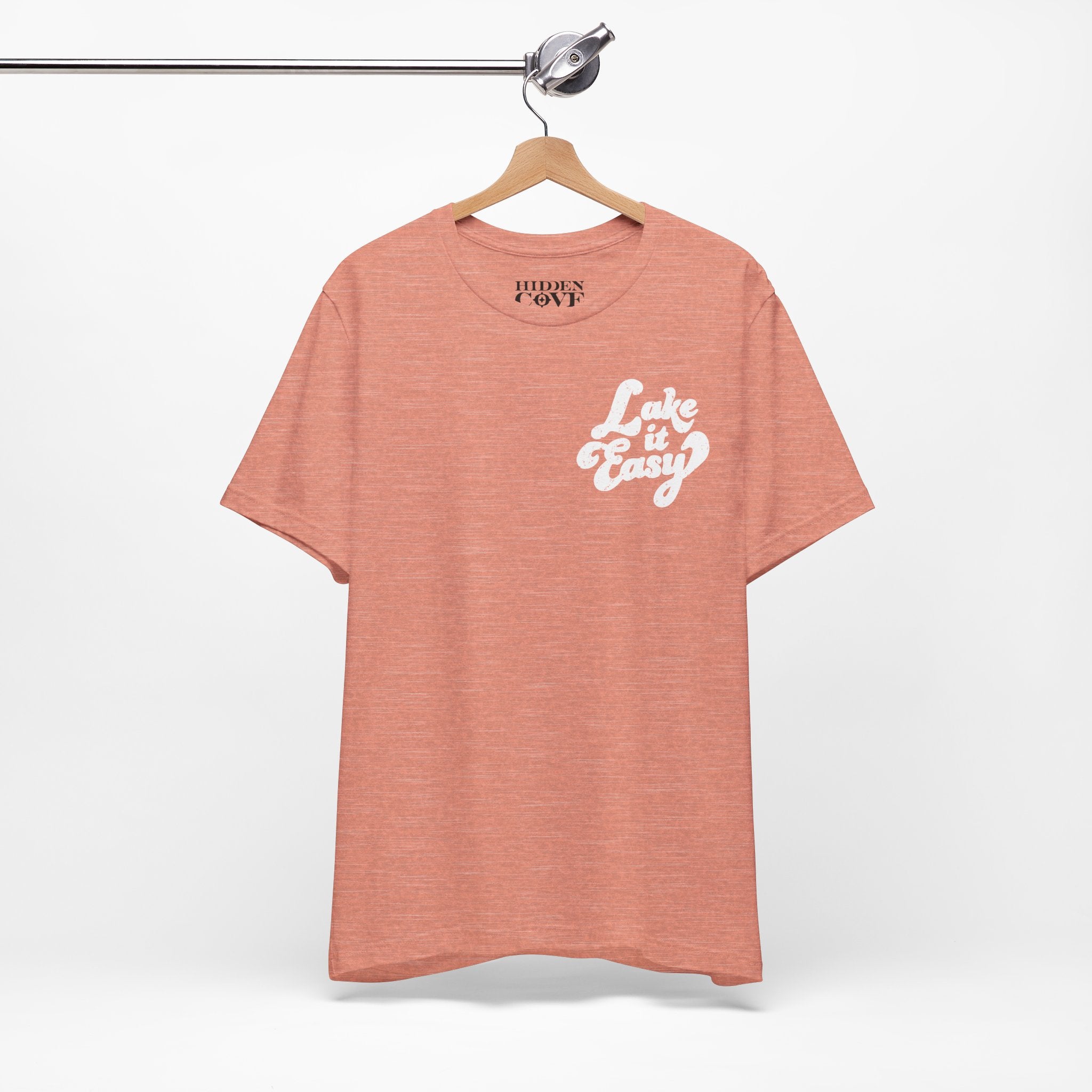 Lake It Easy Tee, Hand-lettered Left Chest Design, Bella Canvas T-Shirt