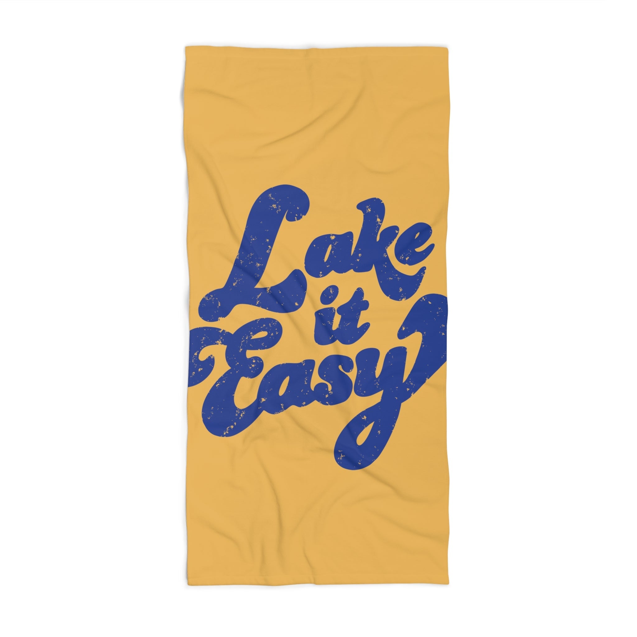 Lake It Easy Retro Script Yellow/Gold Beach Towel