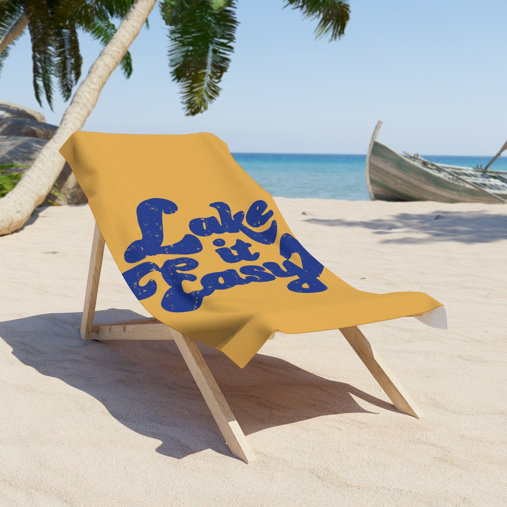 Lake It Easy Retro Script Yellow/Gold Beach Towel