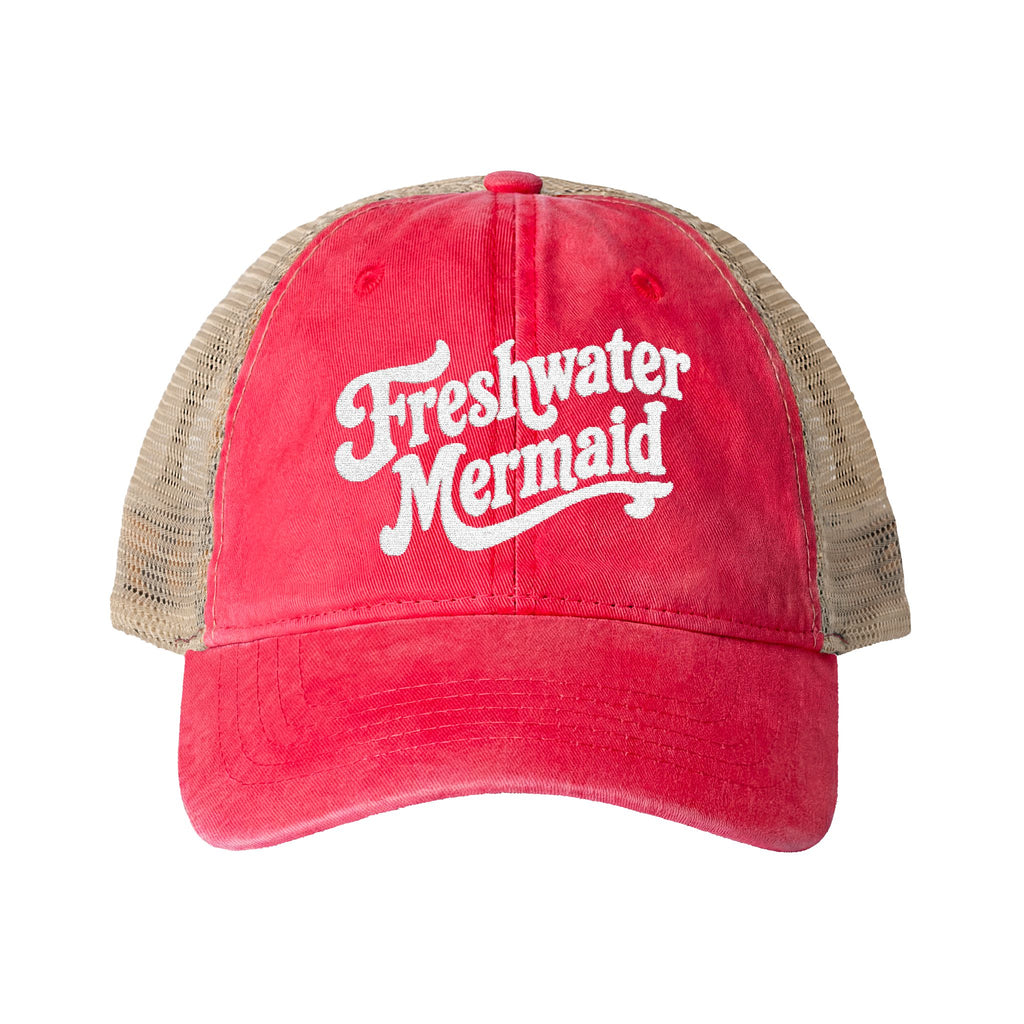 Freshwater Mermaid Embroidered Women's Washed Mesh-Back Cap