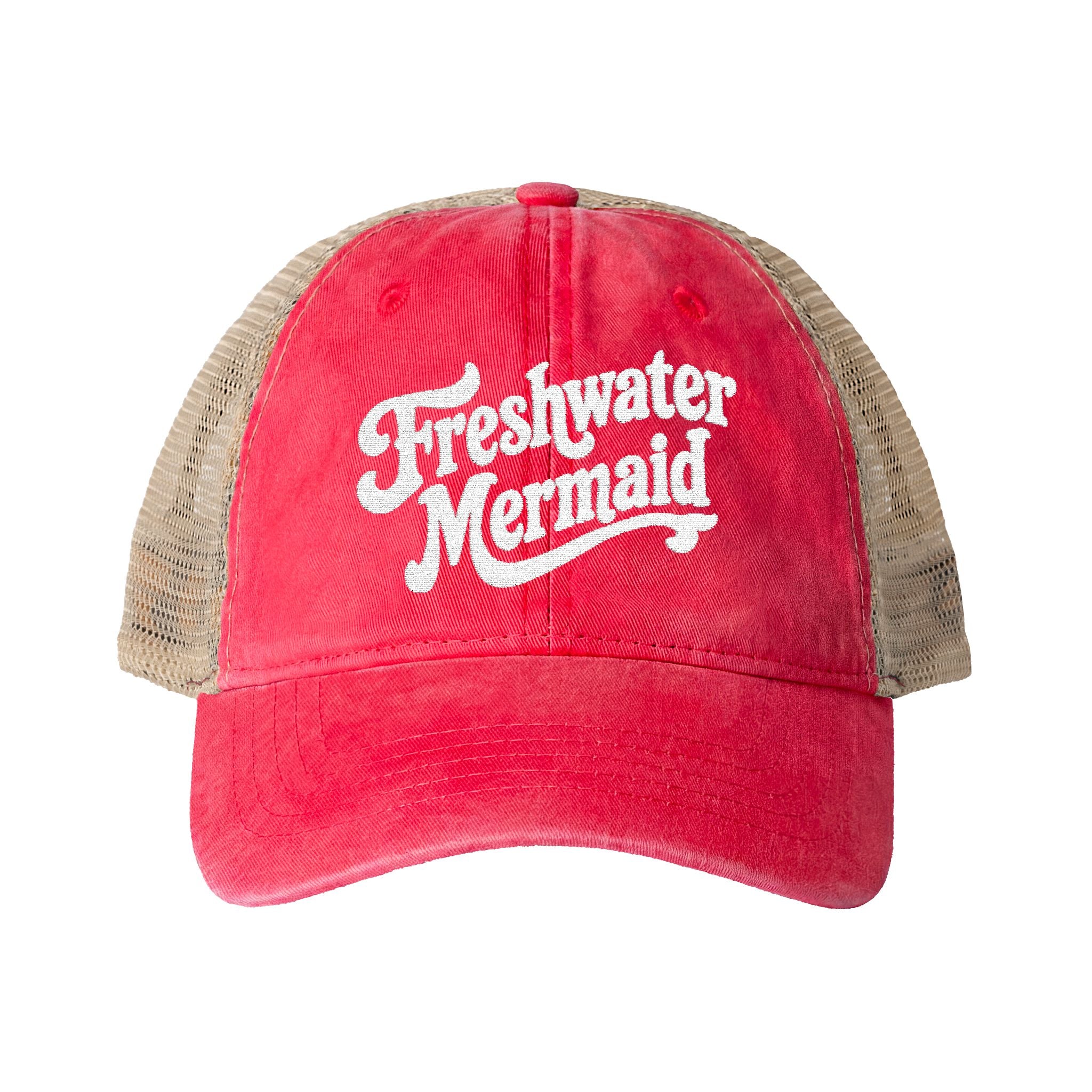 Freshwater Mermaid Embroidered Women's Washed Mesh-Back Cap