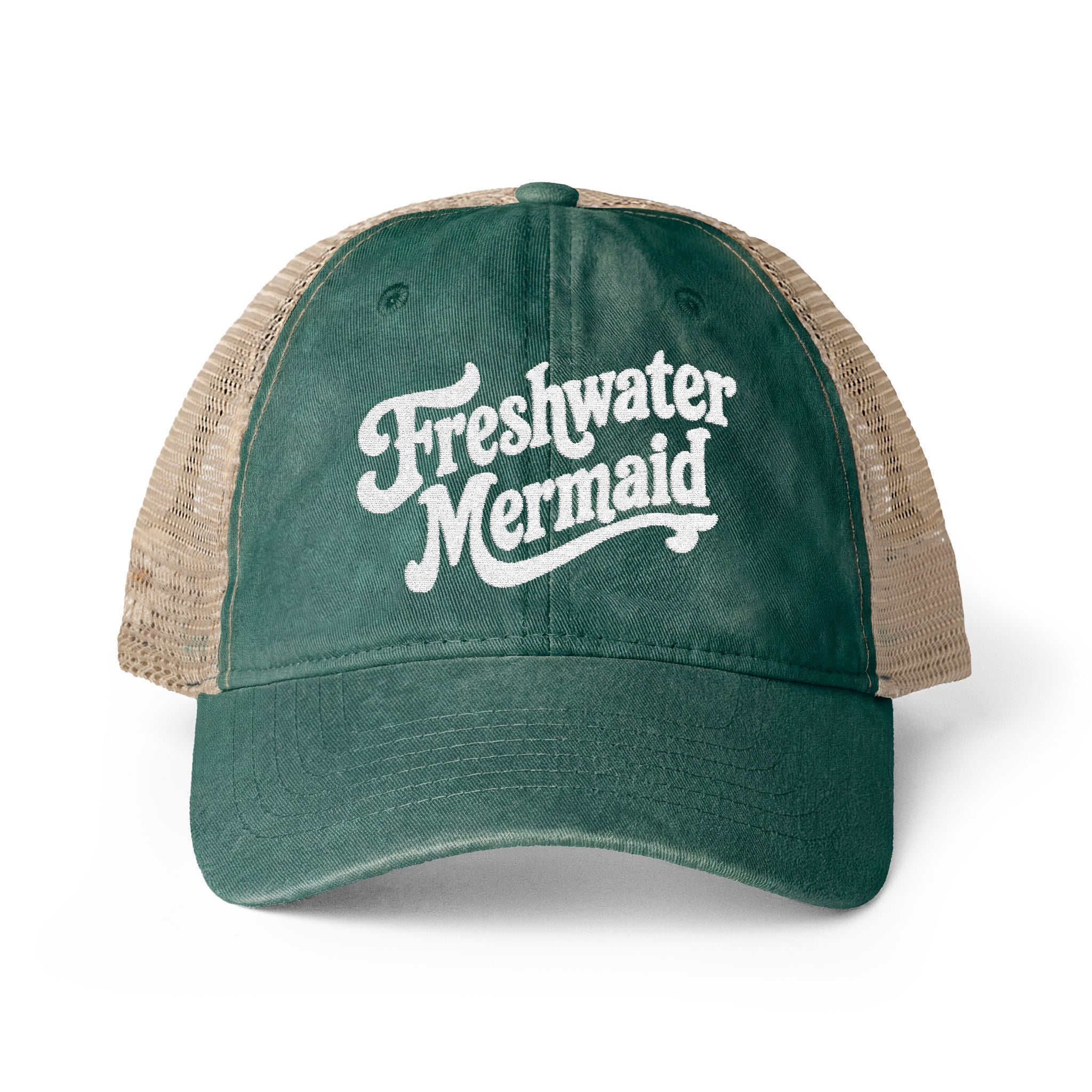 Freshwater Mermaid Embroidered Women's Washed Mesh-Back Cap