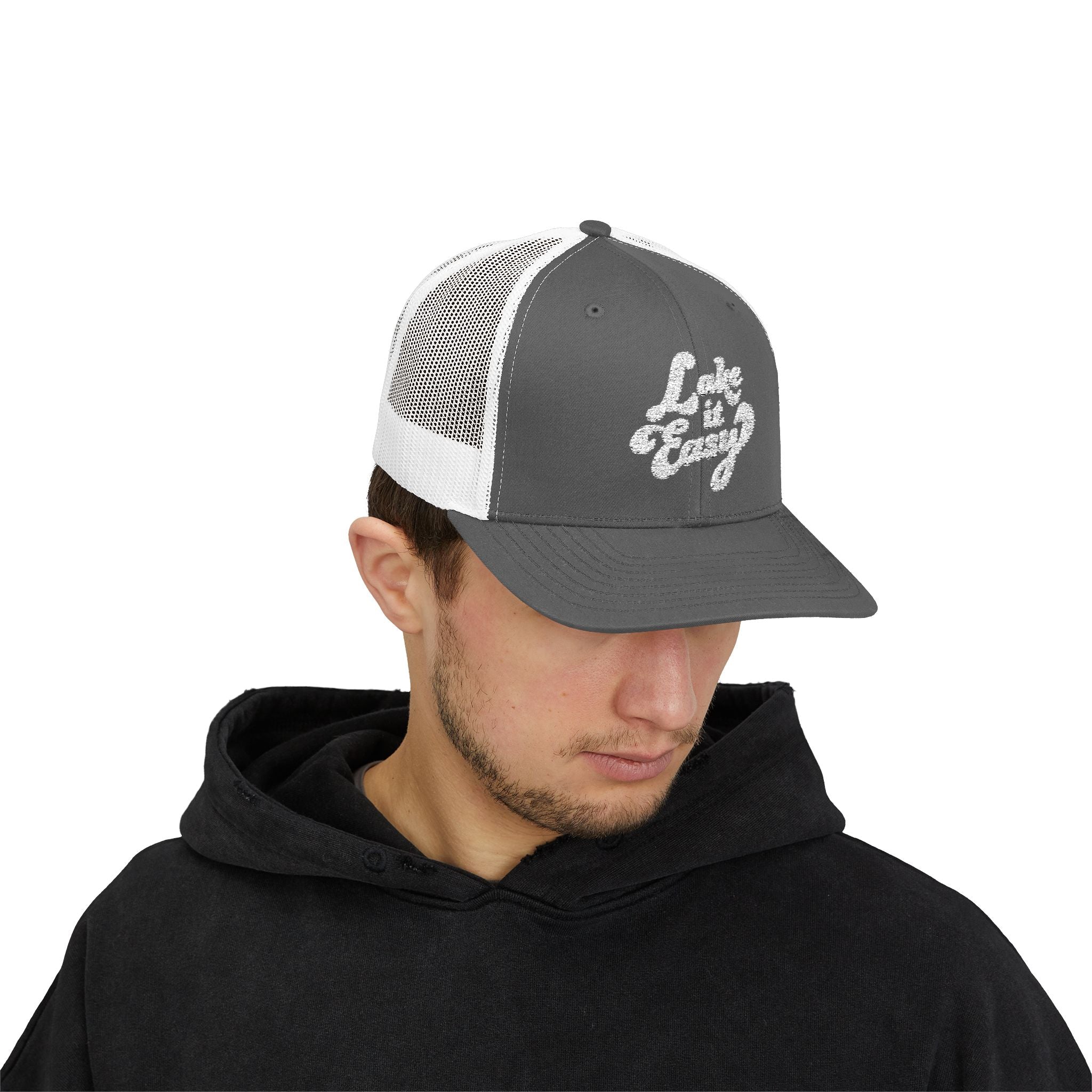 Lake It Easy Trucker Hat, Retro Embroidered Snapback Cap