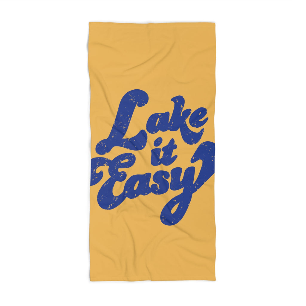 Lake It Easy Retro Script Yellow/Gold Beach Towel