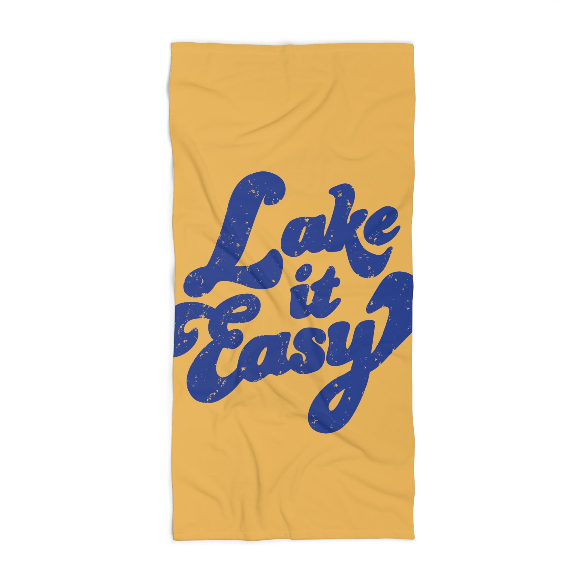 Lake It Easy Retro Script Yellow/Gold Beach Towel