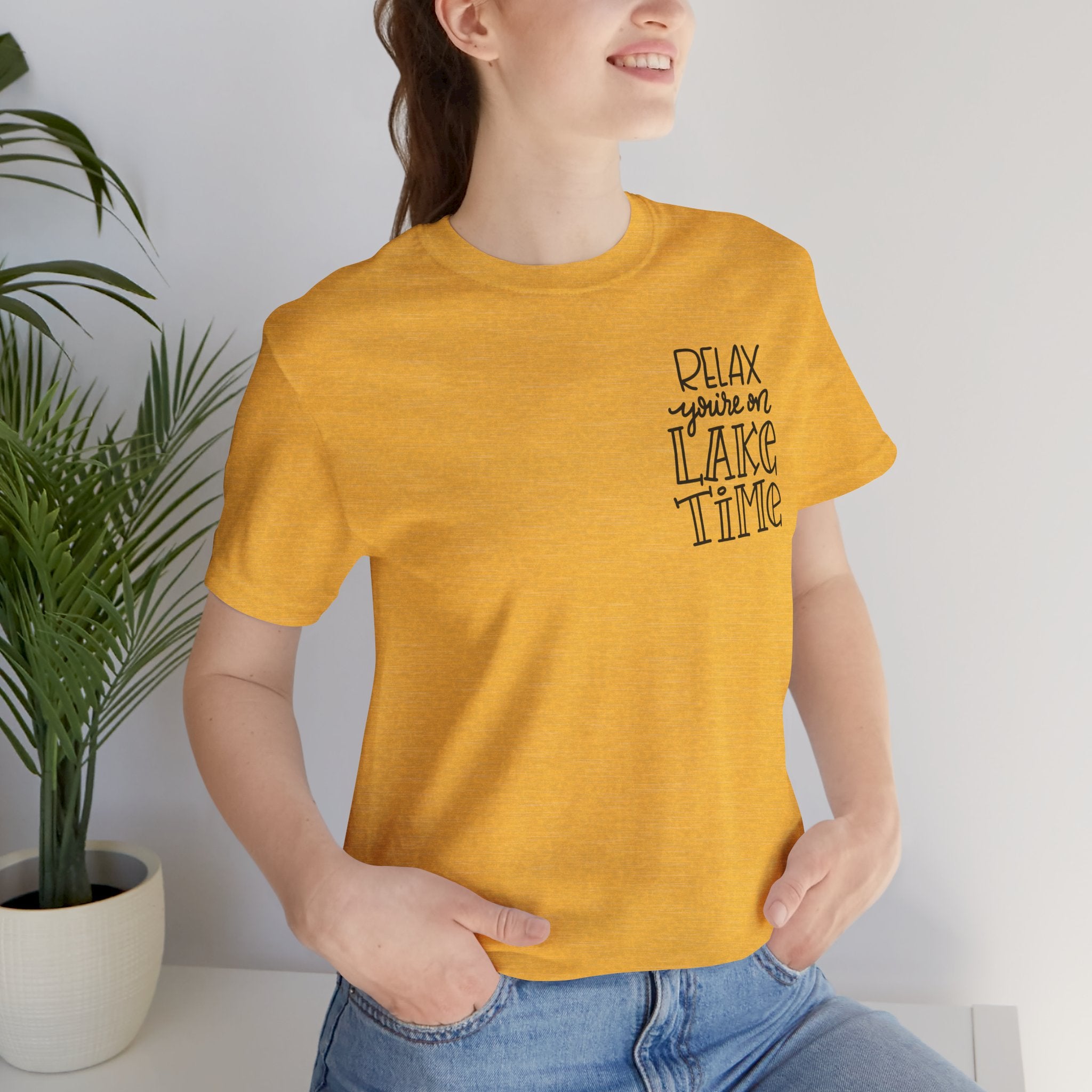 Relax You're On Lake Time  T-Shirt, Hand Lettered Left Chest Design, Bella Canvas T-Shirt