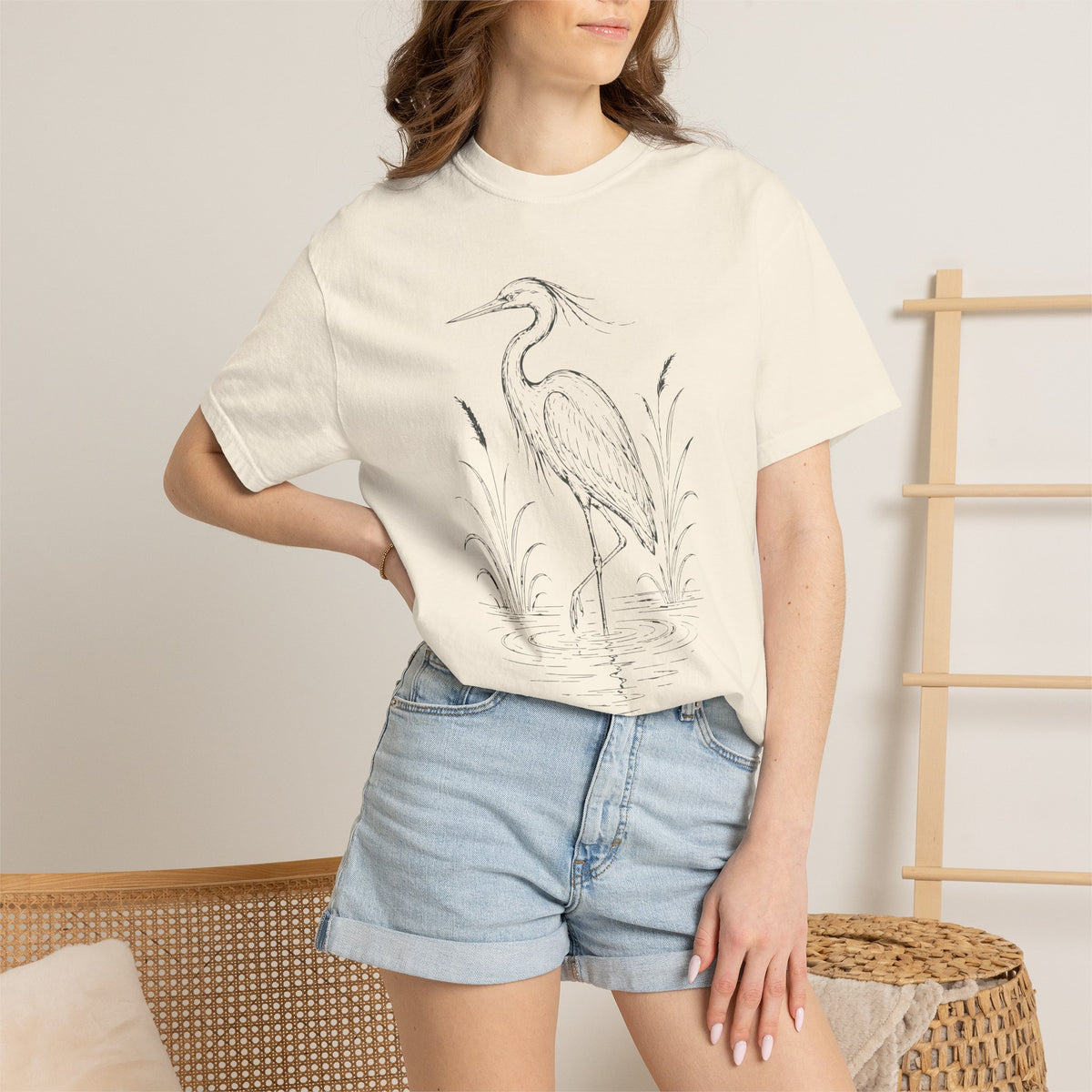 Crane Line Art T-Shirt - Comfort Colors