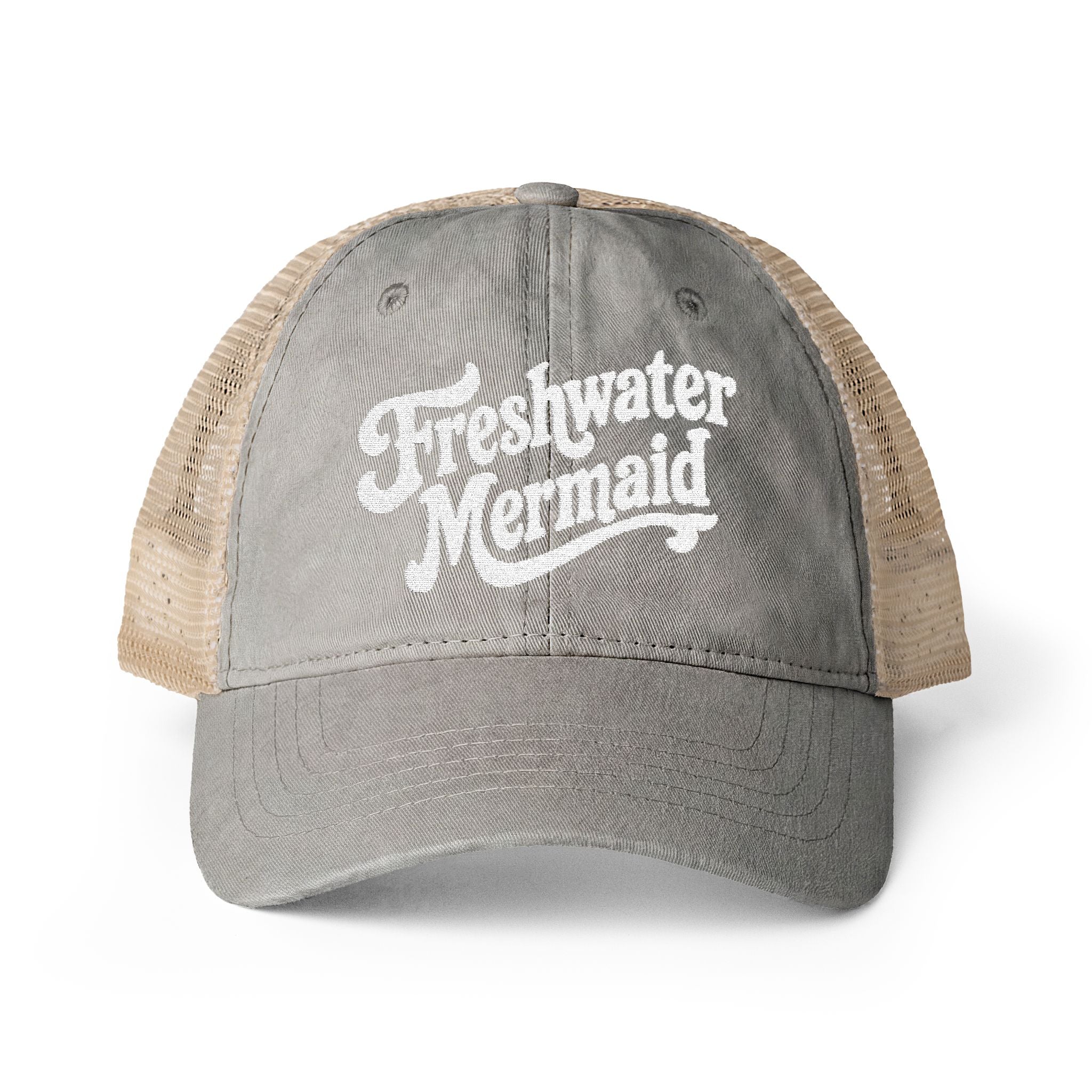 Freshwater Mermaid Embroidered Women's Washed Mesh-Back Cap