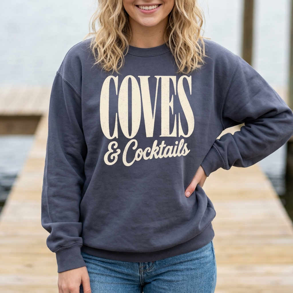Coves & Cocktails Sweatshirt — Coastal Vacation Graphic Sweatshirt