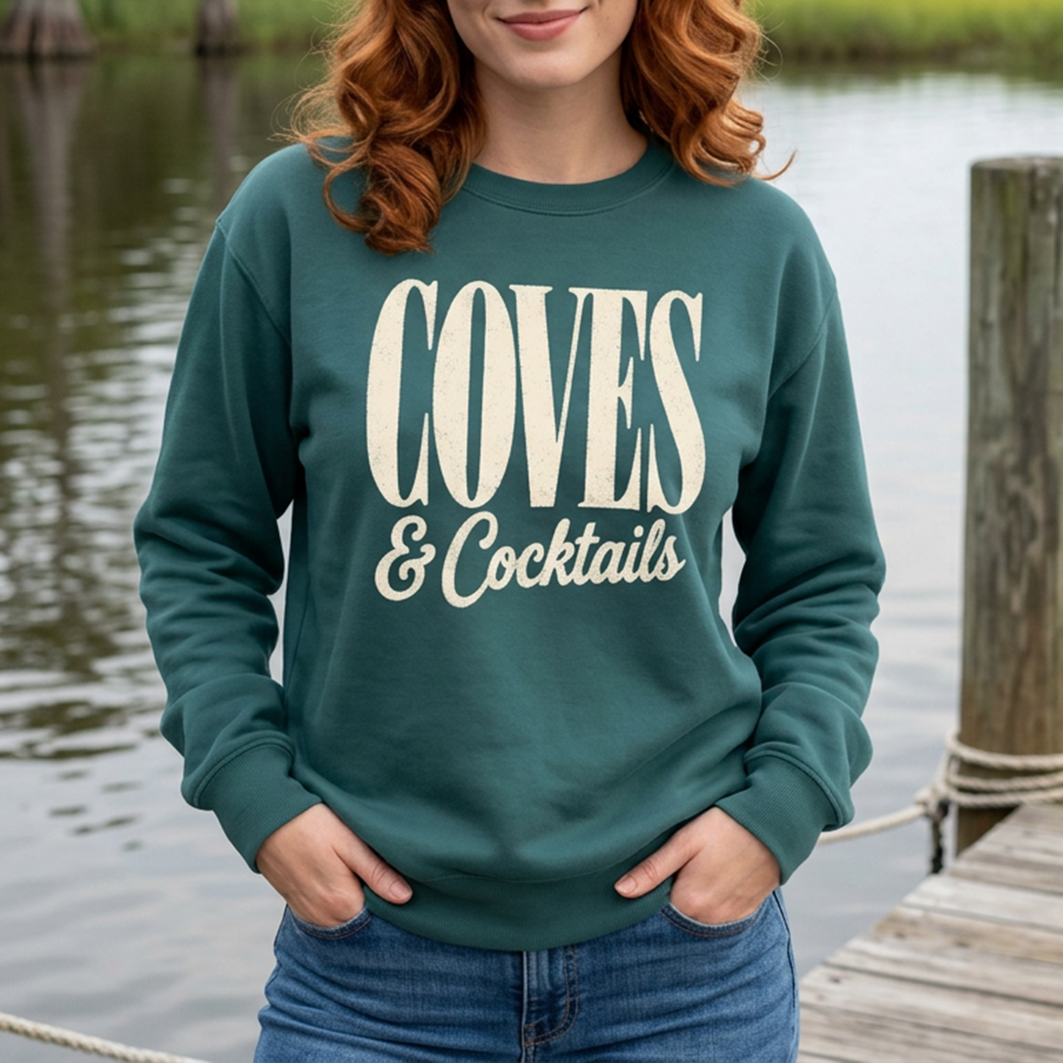 Coves & Cocktails Sweatshirt — Coastal Vacation Graphic Sweatshirt
