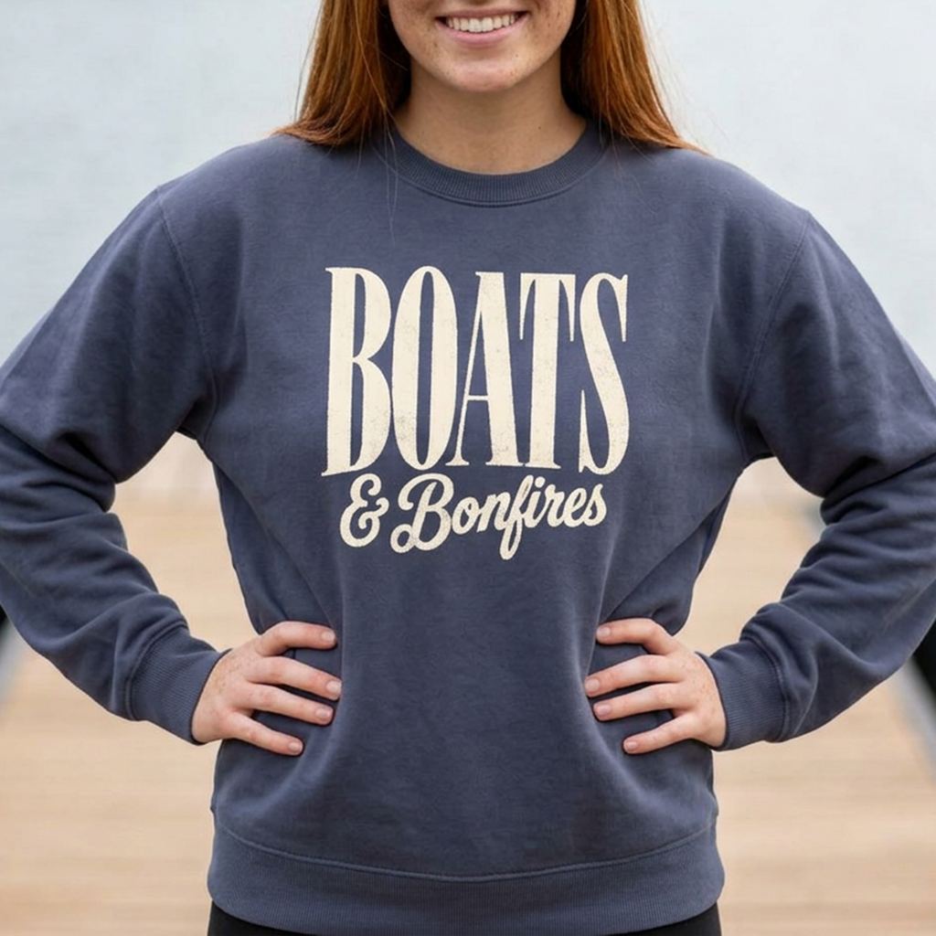 Boats & Bonfires Sweatshirt — Coastal Summer Crewneck