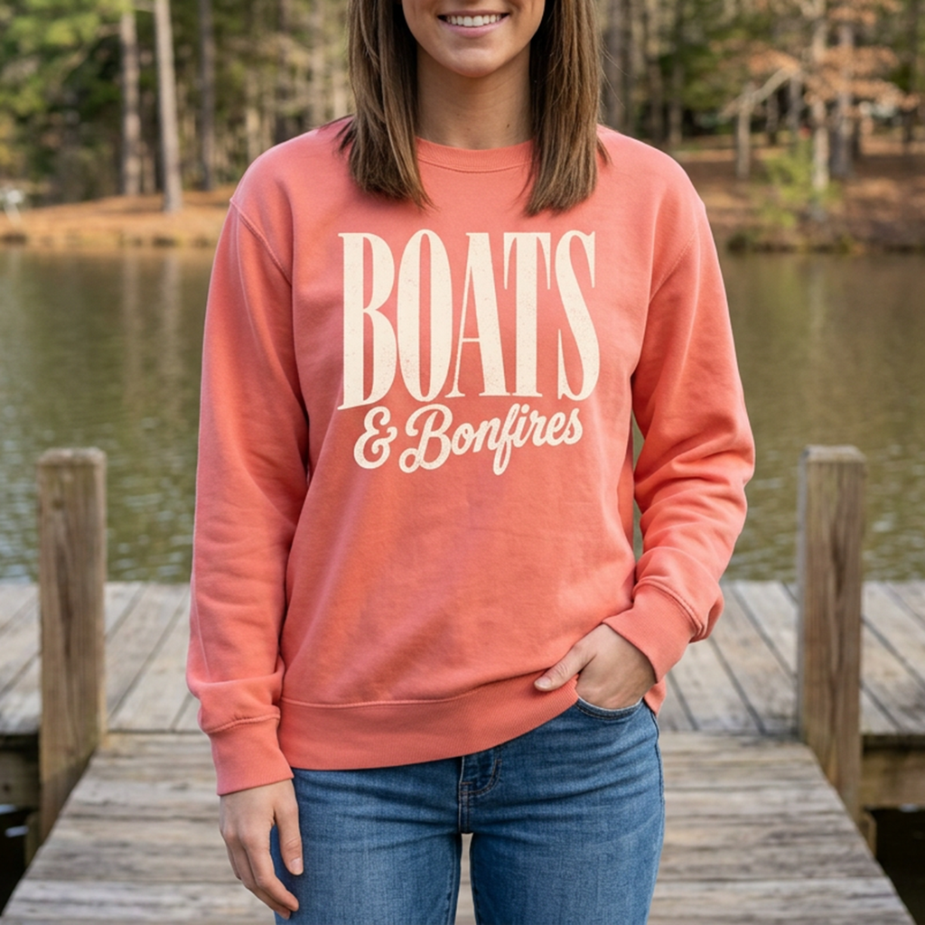 Boats & Bonfires Sweatshirt — Coastal Summer Crewneck
