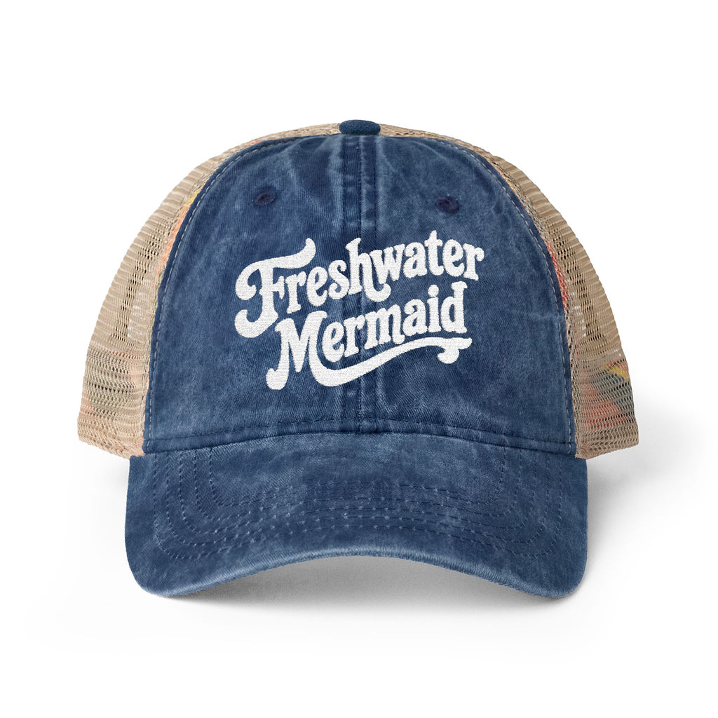 Freshwater Mermaid Embroidered Women's Washed Mesh-Back Cap