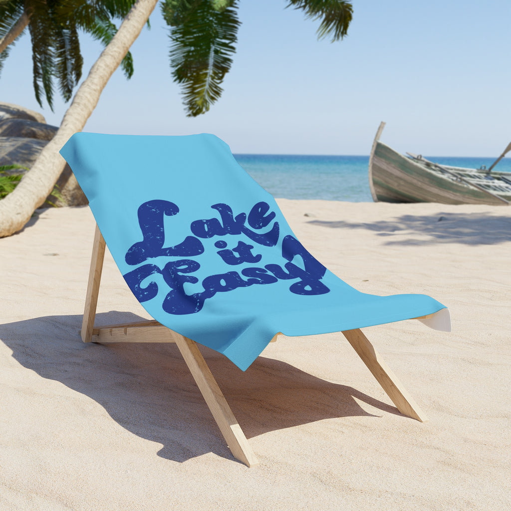 Lake It Easy Retro Script Blue Boat Towel