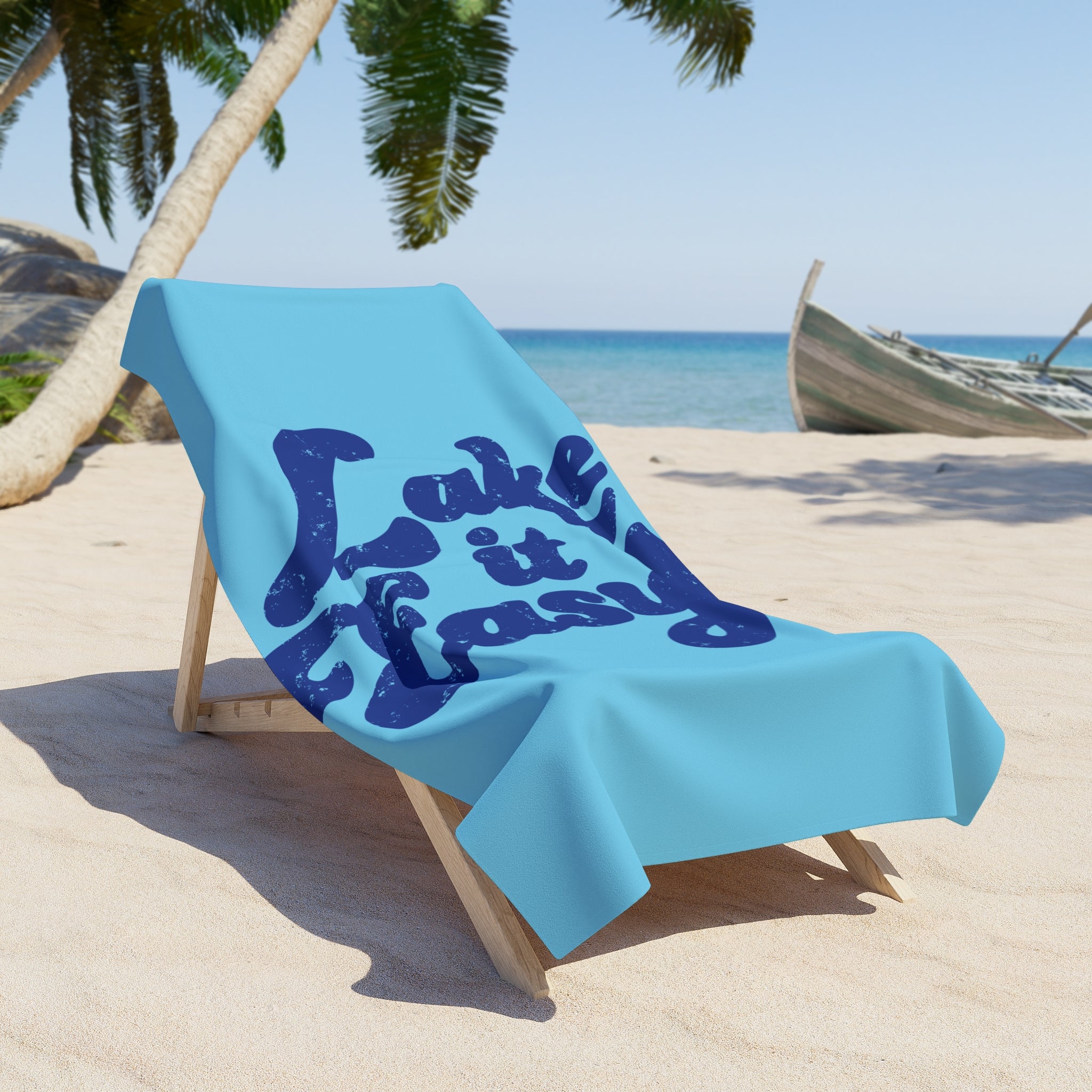Lake It Easy Retro Script Blue Boat Towel