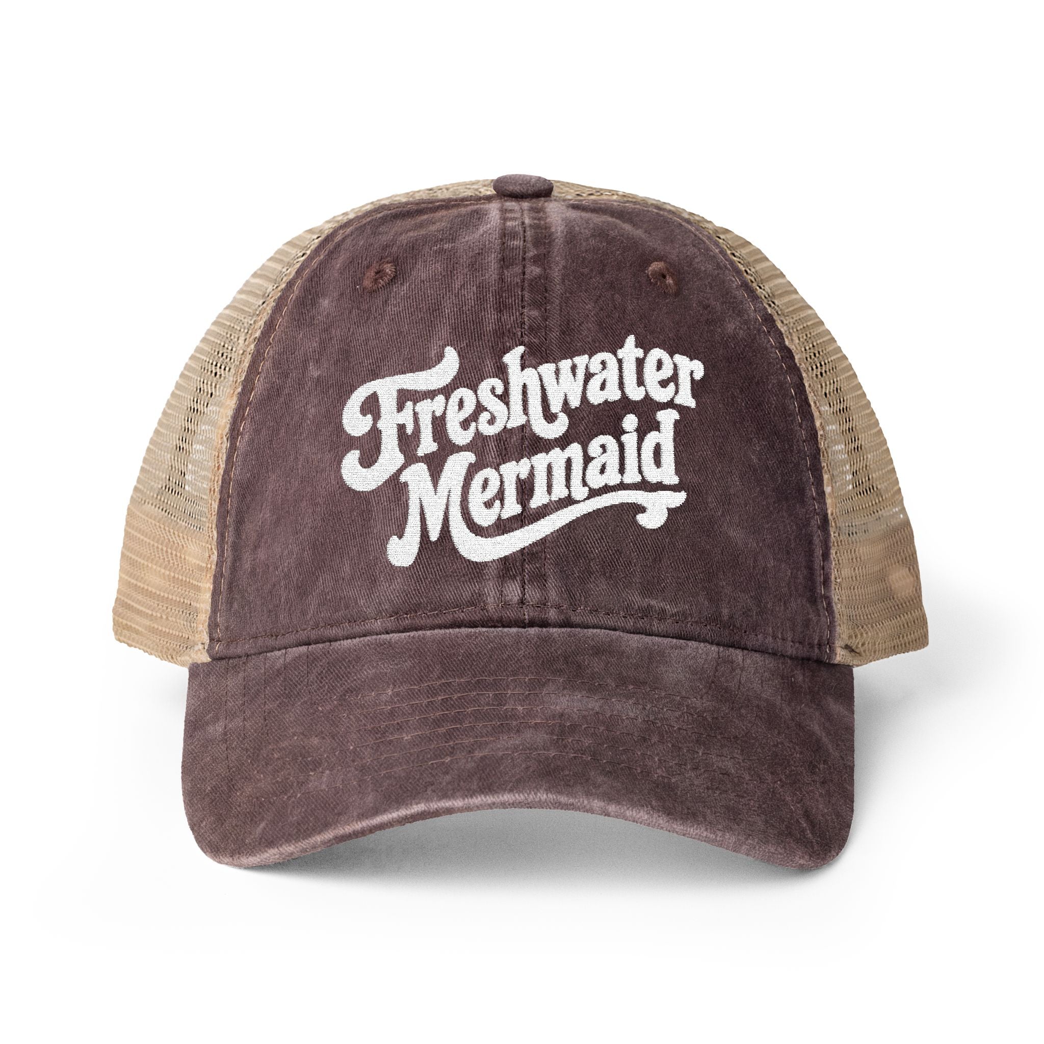 Freshwater Mermaid Embroidered Women's Washed Mesh-Back Cap