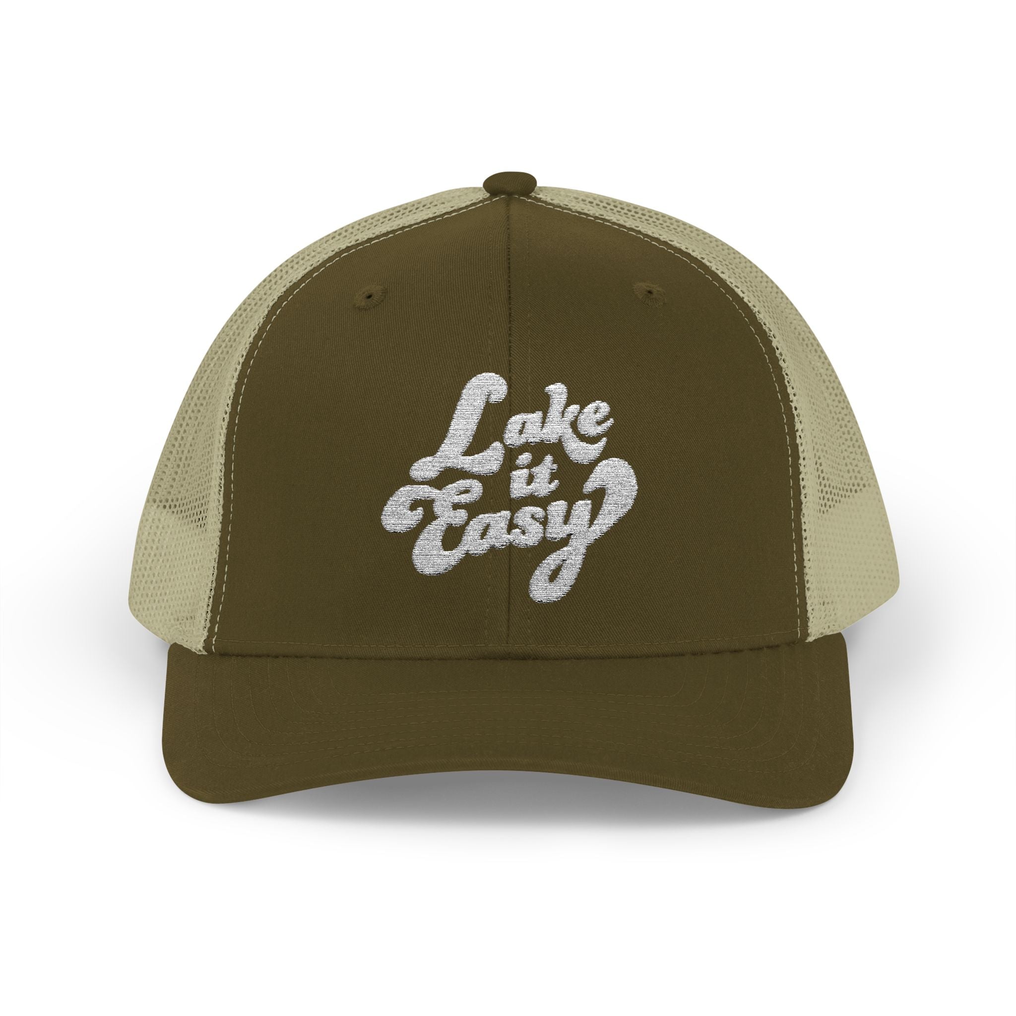 Lake It Easy Trucker Hat, Retro Embroidered Snapback Cap