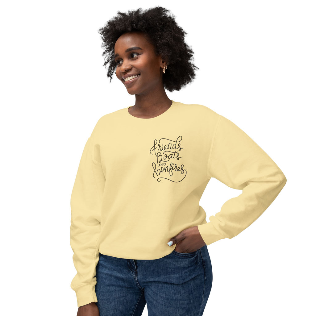 Friends Boats & Bonfires Sweatshirt, Hand Drawn Design, Unisex Comfort Colors Sweatshirt