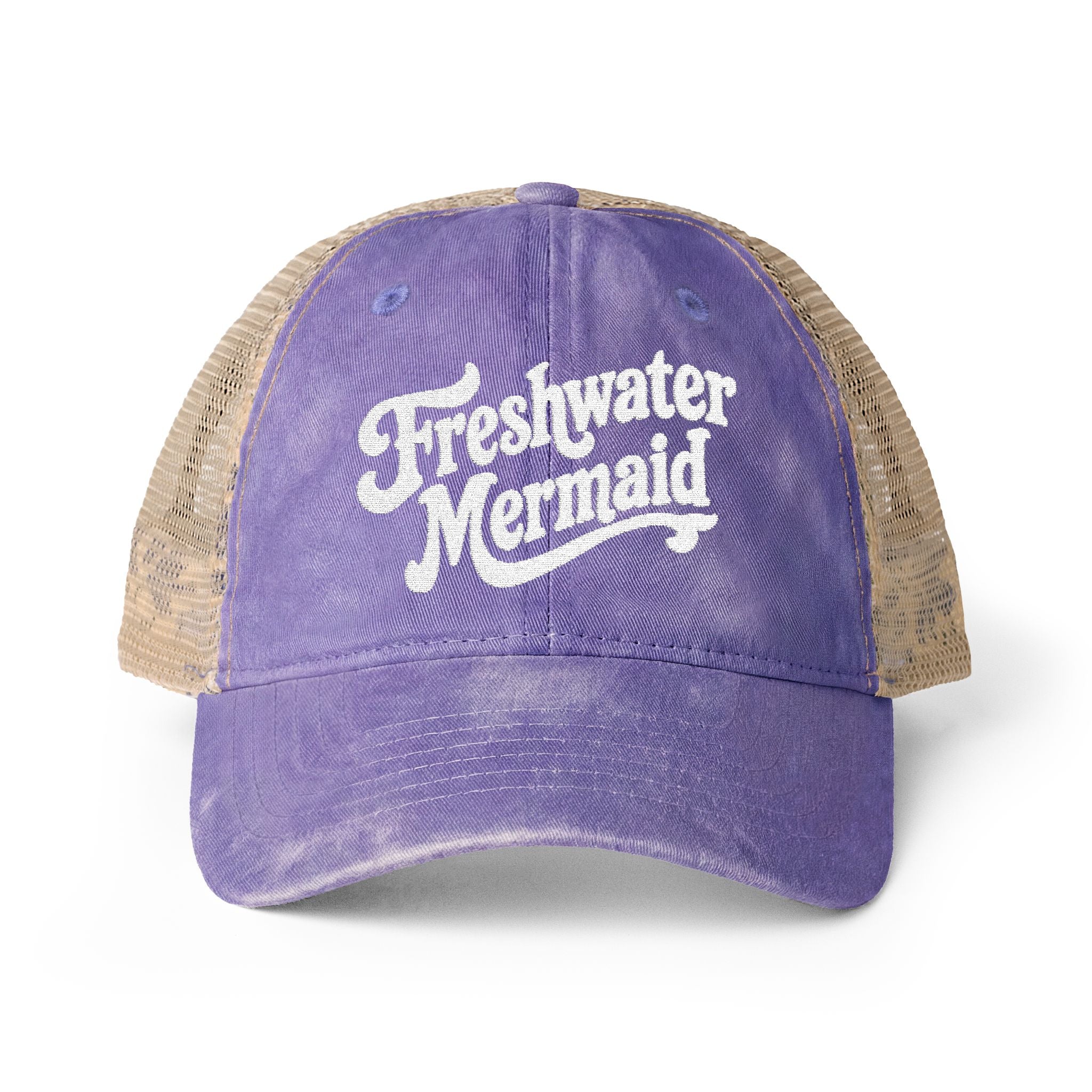 Freshwater Mermaid Embroidered Women's Washed Mesh-Back Cap
