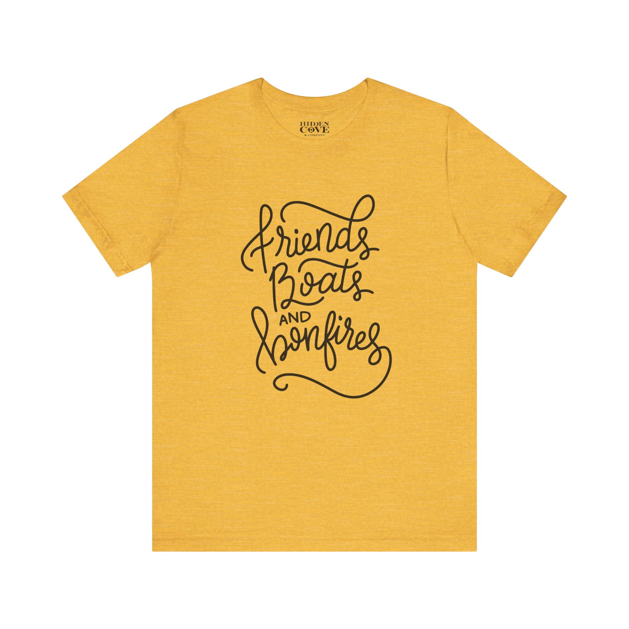 Friends Boats and Bonfires T-Shirt, Hand Lettered Design, Bella Canvas T-Shirt